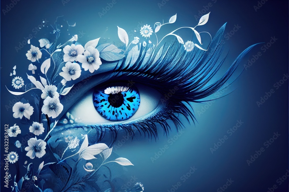 Fototapeta premium Abstract realistic eye digital artwork illustration close up minimal. Colourful fashionable futuristic style. Contemporary trendy surreal eye background for interior design