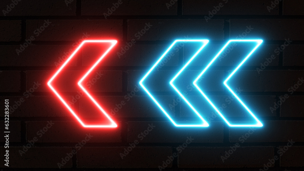 Left Right Neon Sign Foto de Glowing directional left arrow neon sign. Set of bright red and ...