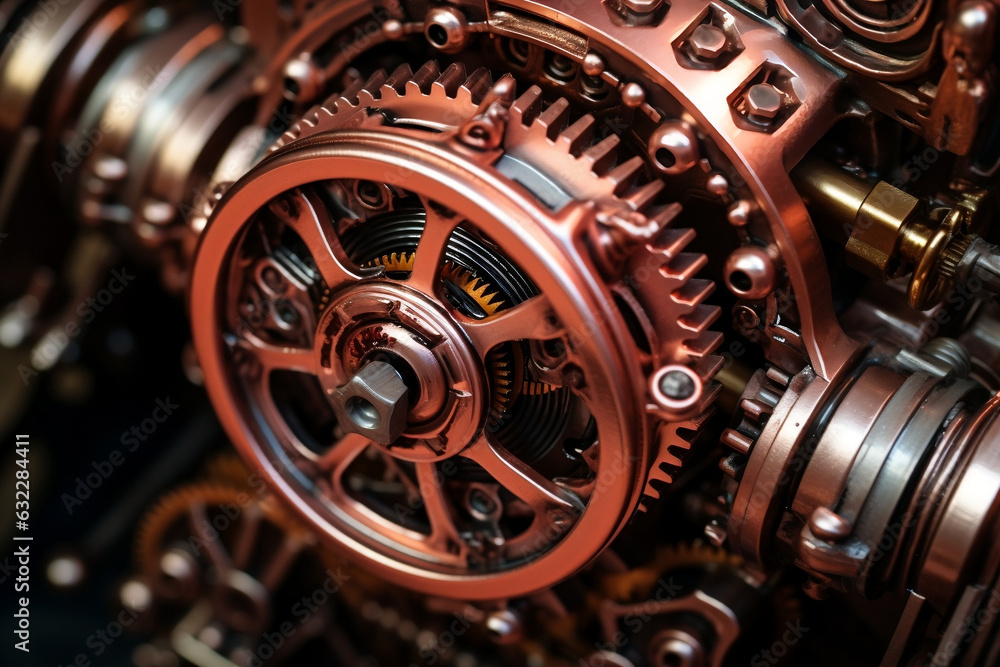 gears and cogs, copper and iron clockwork gear mechanism, old fashion engine, mechanical design concept, made with Generative AI gears and cogs, copper and iron clockwork gear mechanism, old fashion engine, mechanical design concept, made with Generative AI