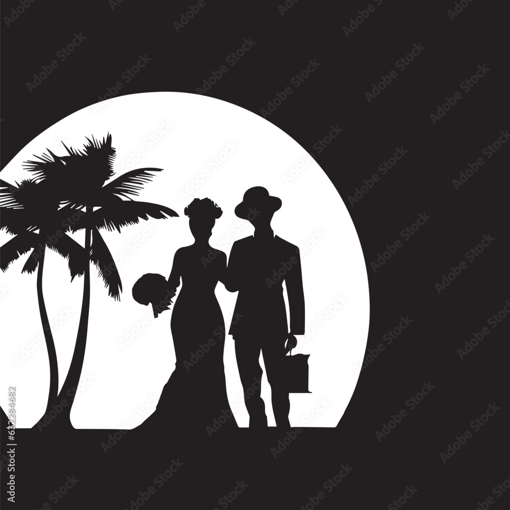 Weeding couple vector silhouette illustration