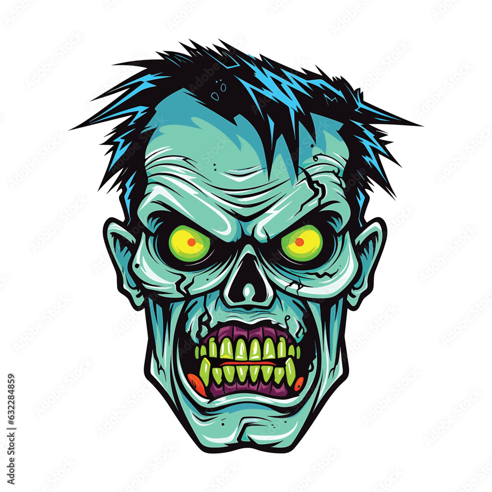 Halloween zombie skull. Vector illustration of Cartoon Zombie head. Digital Vector Artwork on a Transparent Background. Halloween zombie skull. Vector illustration of Cartoon Zombie head. Digital Vector Artwork on a Transparent Background.