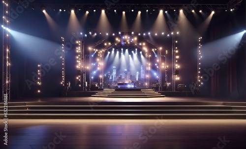 A brightly lit stage with spotlights shining down