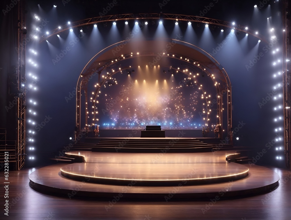A brightly lit stage with an elaborate set design - obrazy, fototapety, plakaty 