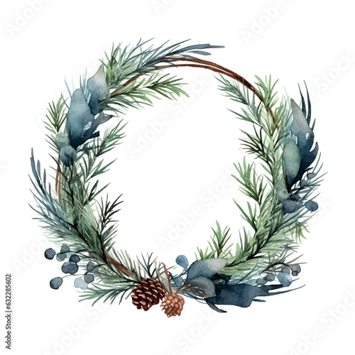 Retro christmas wreath watercolor, great design for any purposes. Watercolor illustration. Invitation card design. Invitation banner design. Vector illustration frame.
