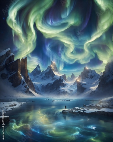 An enchanting aurora dancing over majestic mountains