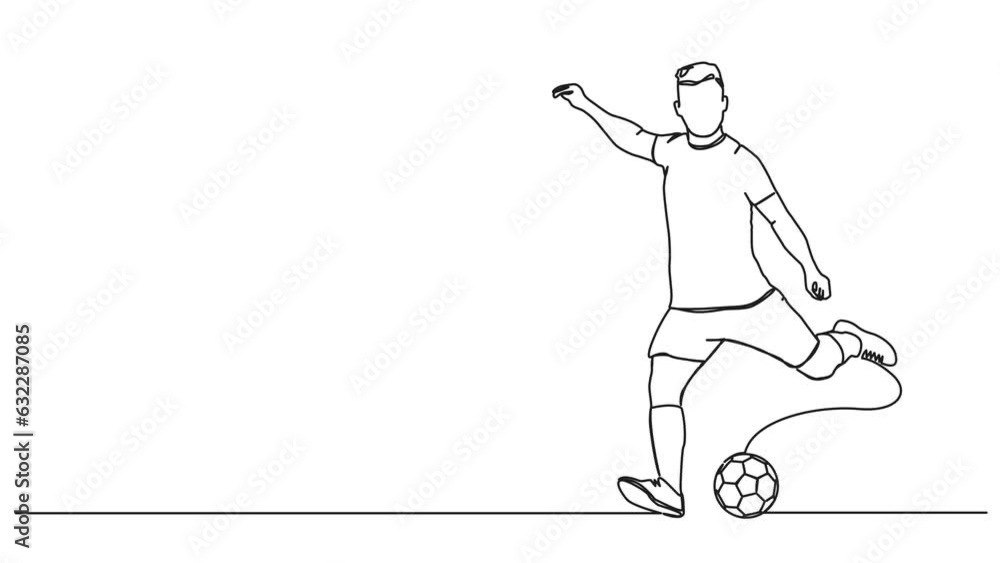 animated continuous single line drawing of soccer player kicking ball, line art animation animated continuous single line drawing of soccer player kicking ball, line art animation
