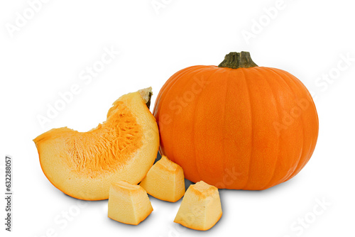 Ripe orange pumpkins isolated on white background. Clipping path.