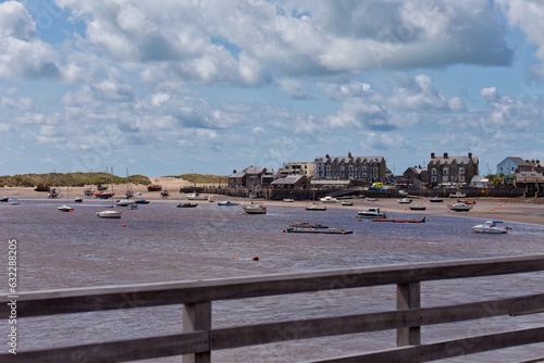 view from the bridge over the bay and town in Barmouth, UK photo