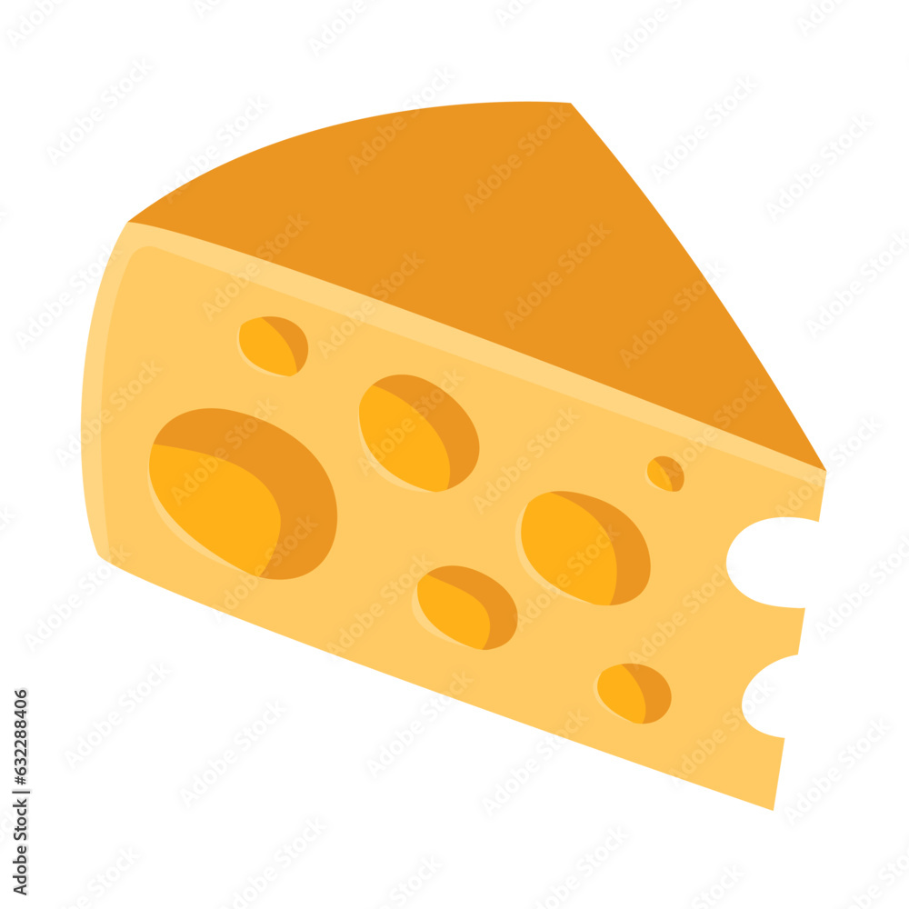 Piece of cheese with holes. Holland dairy product. Healthy natural food. Cartoon vector illustration isolated on white background Piece of cheese with holes. Holland dairy product. Healthy natural food. Cartoon vector illustration isolated on white background