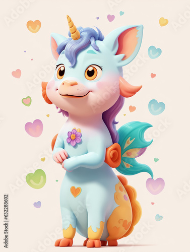 A beautiful and cute unicorn with colorful fantasy flowers