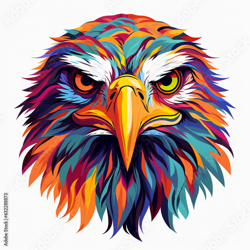 Eagle face logo, eagle icon, animal logo, vivid colours, exotic pattern. Generative AI © Roman_Dav