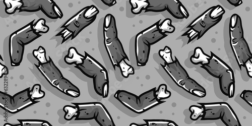 Halloween seamless pattern with zombie fingers for monochrome halloween design. Wallpaper or background with hand bones of zombie for october party banner, poster or postcard