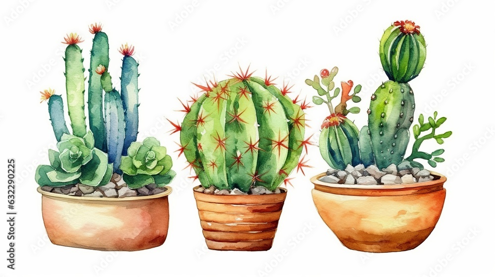 cactus set, watercolor style Generative AI cactus set, watercolor style Generative AI