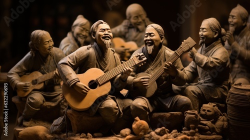 Terracotta warriors in suits, western musical instruments