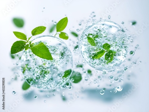 Medicinal plants and bubble and splash water on white background generative ai illustration