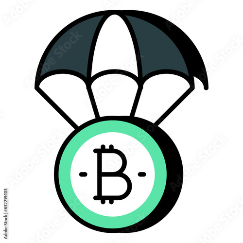 A flat design icon of bitcoin airdrop