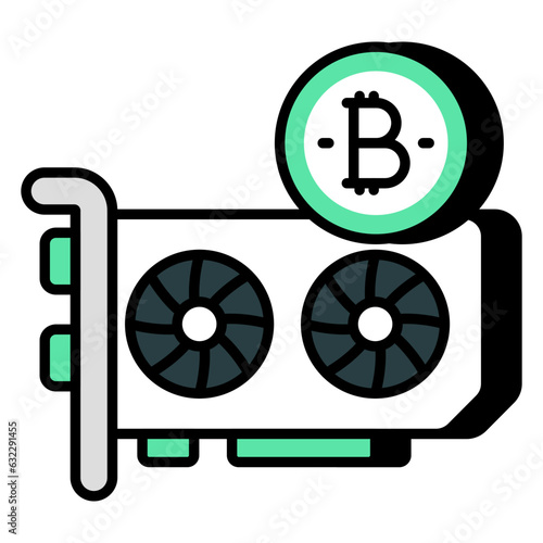 A unique design icon of bitcoin gpu card 
