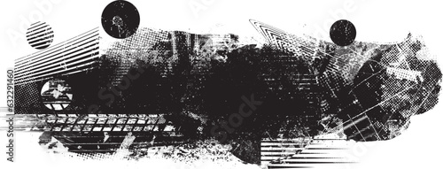Glitch distorted grange shape . Noise grungy logo . Trendy defect error shapes . Glitched frame .Grunge textured . Distressed effect .Vector shapes with a halftone dots screen print texture.
