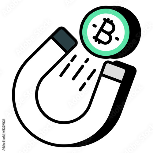 A flat design icon of attract bitcoin  