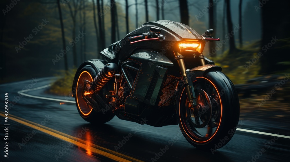 nspired custom motorcycles rolling down the road and looking sweet, future bikes, rim lighting, cinematic lighting,