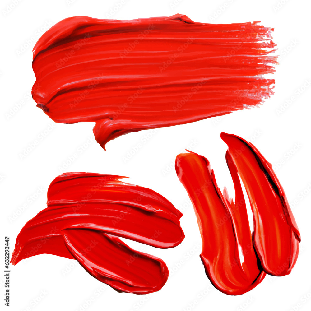 Set of red bold oil paint strokes. Paint spots. Set of red bold oil paint strokes. Paint spots.