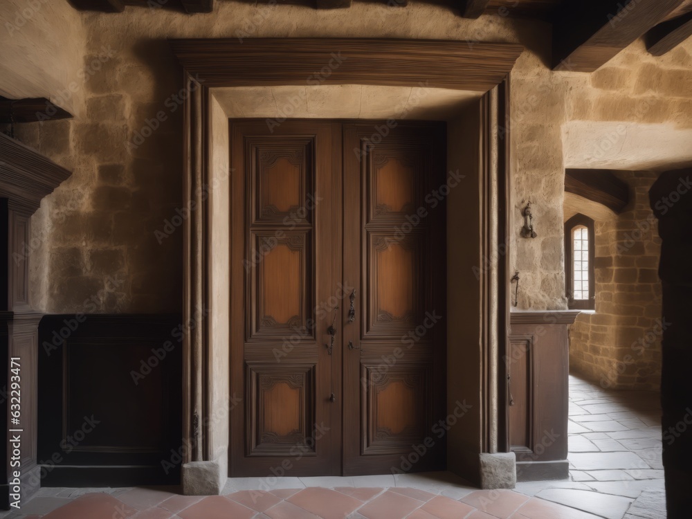 Wooden doors in medieval castle