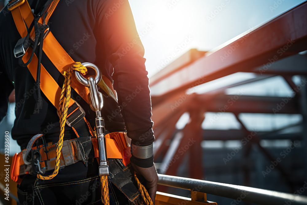 High Risk Environment Image Construction Worker Ensuring Safety Wearing Safety Harness and Safety ...