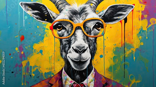 Quirky goat. Bold Colors Vibrant Mood Noon Pop Art Painting