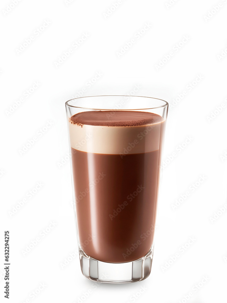 Un vaso de chocolatada fresca y natural sobre un fondo blanco liso y aislado. Vista de frente y de cerca. Copy space. IA Generativa Un vaso de chocolatada fresca y natural sobre un fondo blanco liso y aislado. Vista de frente y de cerca. Copy space. IA Generativa