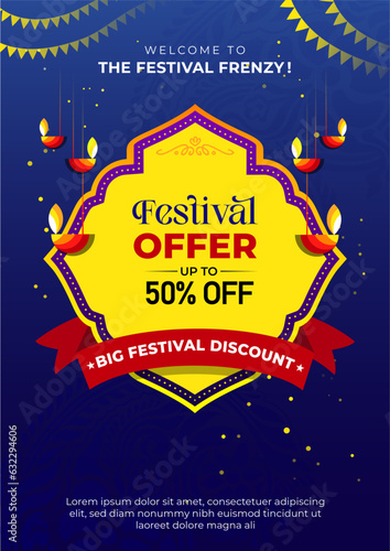 Diwali Festival Sale Poster Design Template, Big Festival Offer A4 Poster Design Layout Template