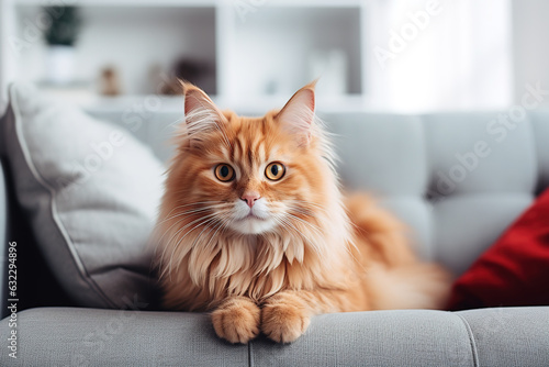 red cat lies on a sofa in the living room © Маргарита Вайс