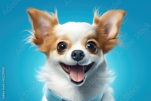 cute dog on blue background  AI Generated