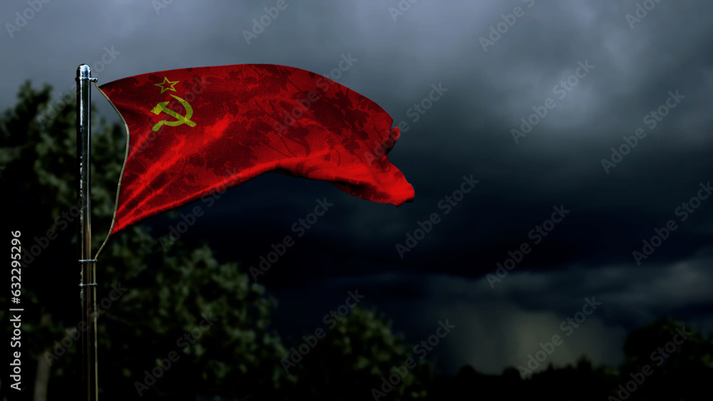 flag for independence day on dark storm cumulus - abstract 3D illustration flag for independence day on dark storm cumulus - abstract 3D illustration