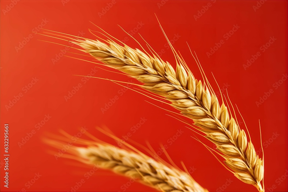 Abstract Macro Closeup Wheat Grain Stems Red Background Farm Seeds Abstract Macro Closeup Wheat Grain Stems Red Background Farm Seeds