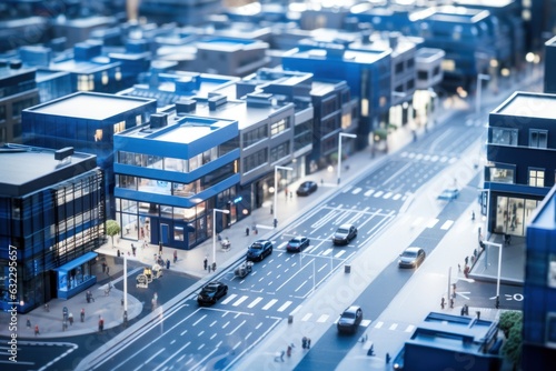 close up view of a layout of a modern quarter made of blue plastic, ai tools generated image