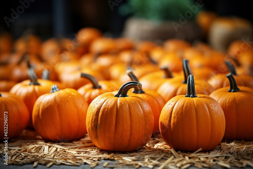 Autumn pumpkins on a wooden background. Selective focus.