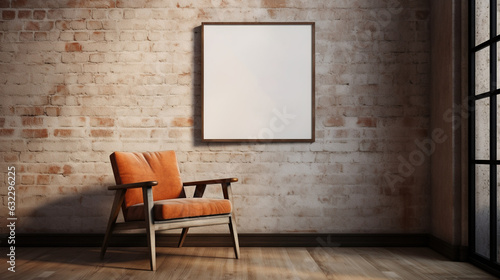 Generative AI  Poster frame mockup in beige and brown living room interior  wabi sabi minimalism style