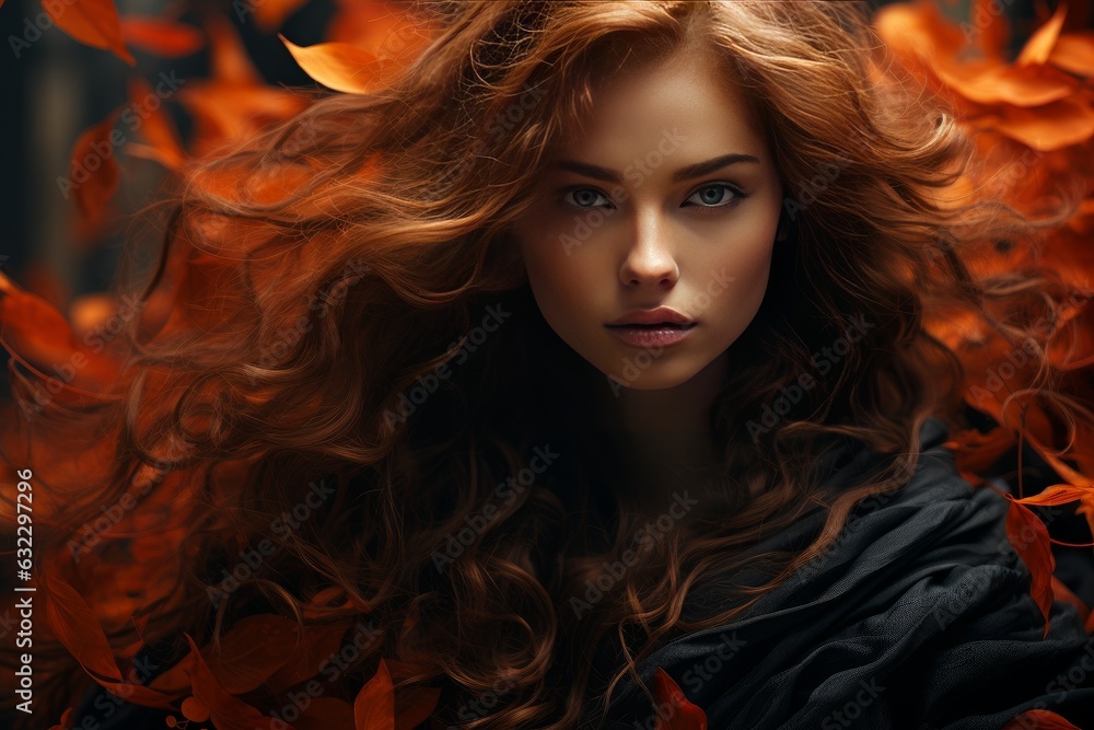 attractive young witch in a forest in autumn