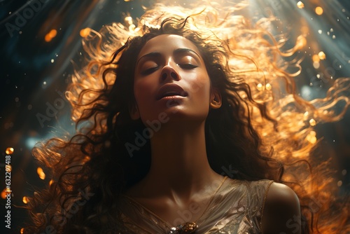 Photo attractive female female in an out-of-body astral projection