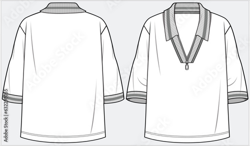 DROP SHOULDER BOXY SLEEVES 
 V NECK POLO TOP ATHLEISURE PERFORMANCE KNIT TOP DESIGN FOR WOMEN AND GIRLS IN VECTOR FILE