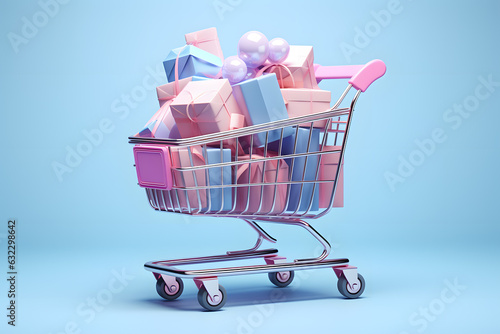 3d illustration of a trolley full of gifts