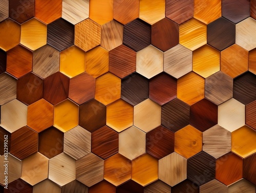 abstract wooden seamless hexagonal mosaic tiles laid down in consisting of wooden texture generative ai
