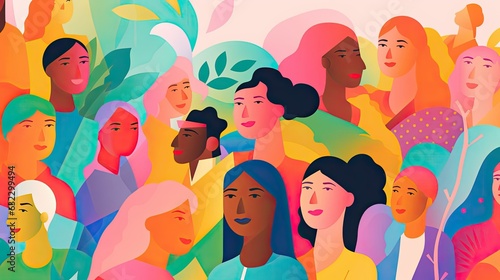Colorful illustration of diversity, inclusion, equality, and representation of multicultural, multiracial society,  banner ai generative