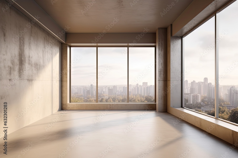 Fototapeta premium Empty Room Interior, White Walls, Blank Floor, Empty Apartment, Abstract Generative AI Illustration