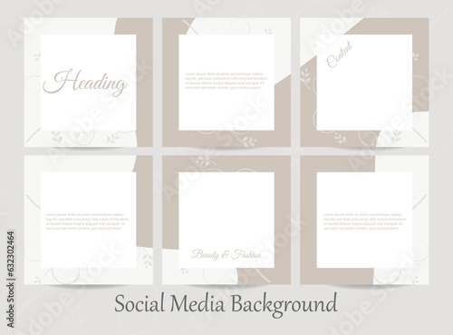 Social media branding template, social media background mockup in nude colors with abstract torn rip paper texture for beauty, cosmetics, fashion, jewelry, and makeup content creators in vector file.