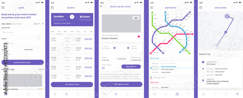Metro and Subway Transportation, Public Transport, Bus and Train Booking App UI Kit Template