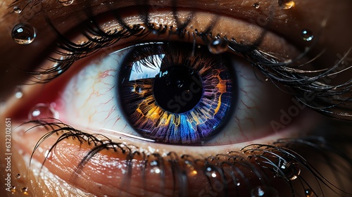 A close-up of a human eye, reflecting a bustling cityscape at night. The eye is crystal clear, and the city lights are captured in stunning detail within the iris.