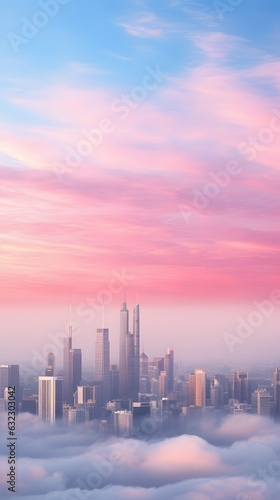 Gradient pastel cityscape view with pastel sky hd phone wallpaper ai generated