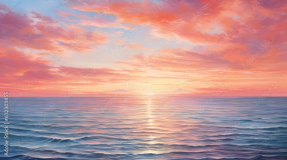 a painting of a sunset over the ocean with a boat in the water.  generative ai