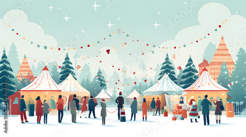 Christmas Fair winter city park flat design illustration